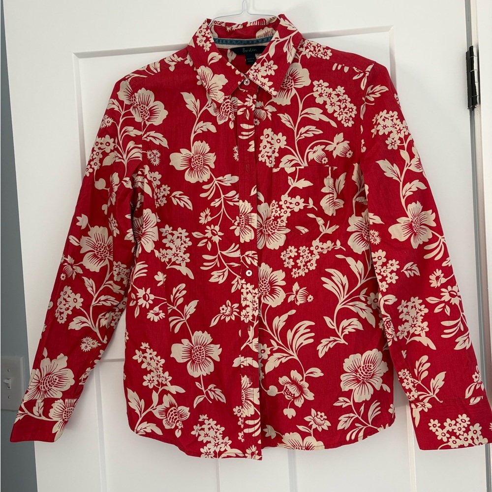 Boden Red and Cream Floral Shirt